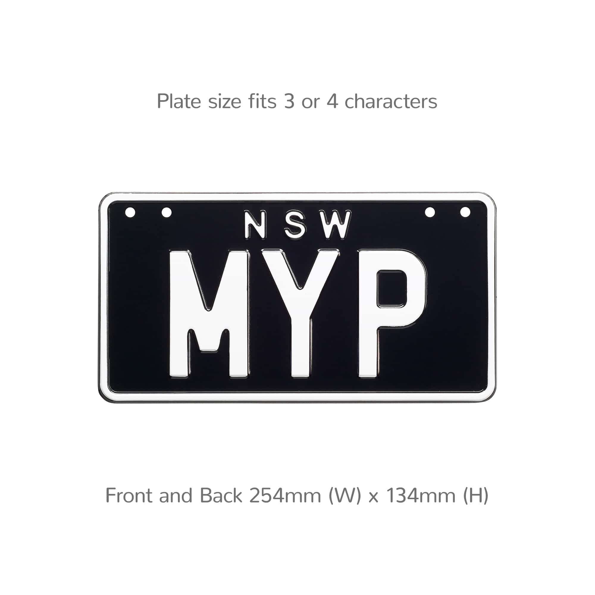 [NSW] 3 or 4 Character Traditional Black 254mm (w) x 134mm (h) - Number Plate Bracket