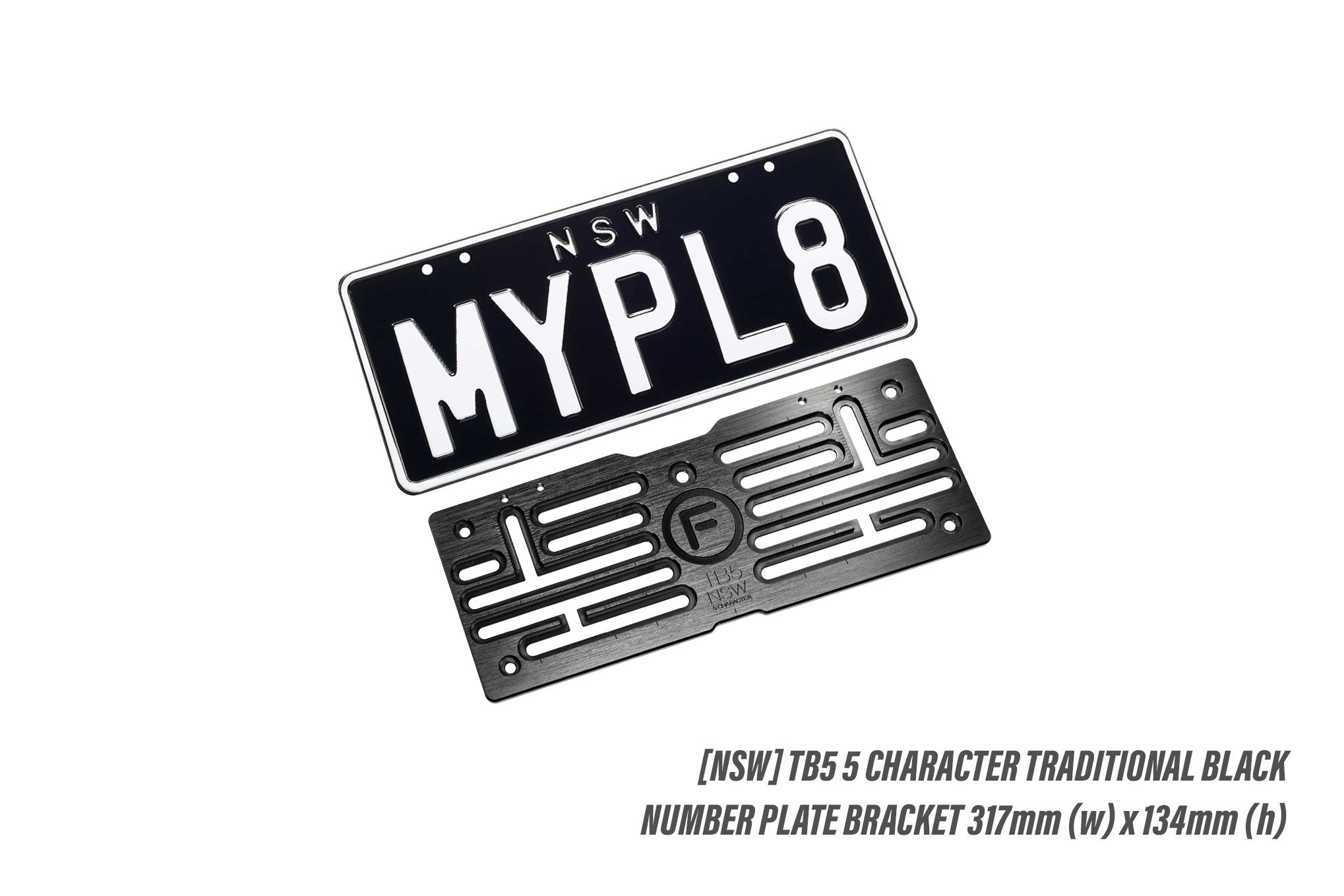 [NSW] TB5 5 Character Traditional Black 317mm (w) x 134mm (h) - Number Plate Bracket