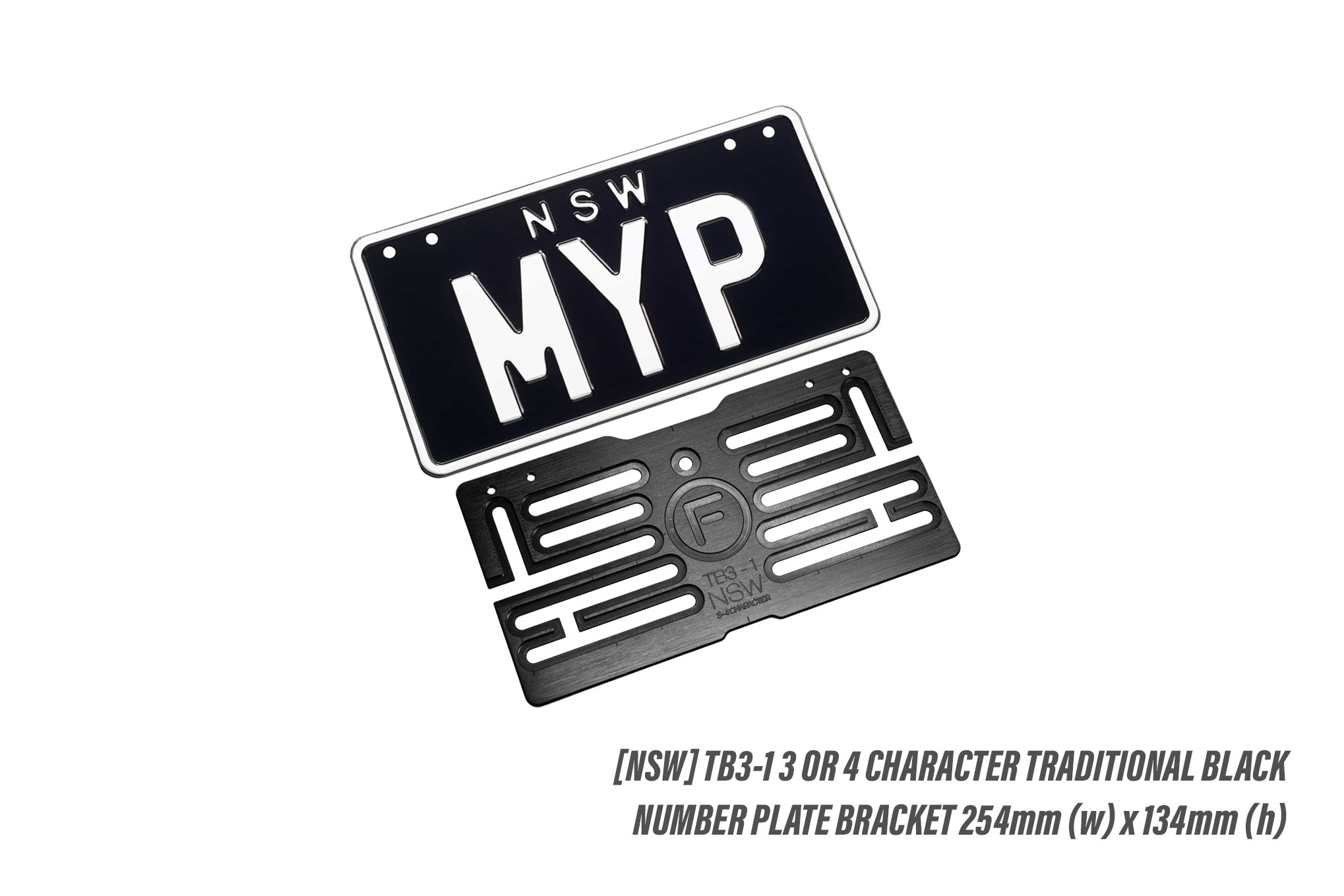 [NSW] 3 or 4 Character Traditional Black 254mm (w) x 134mm (h) - Number Plate Bracket
