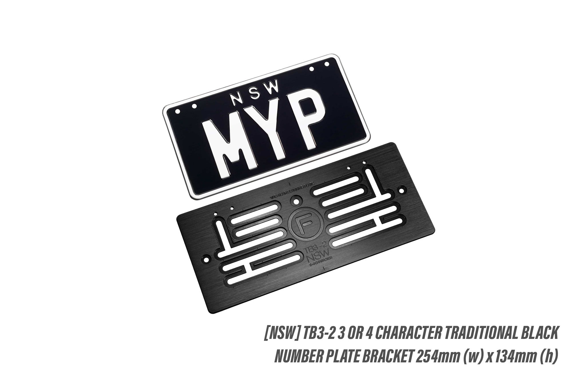 [NSW] 3 or 4 Character Traditional Black 254mm (w) x 134mm (h) - Number Plate Bracket