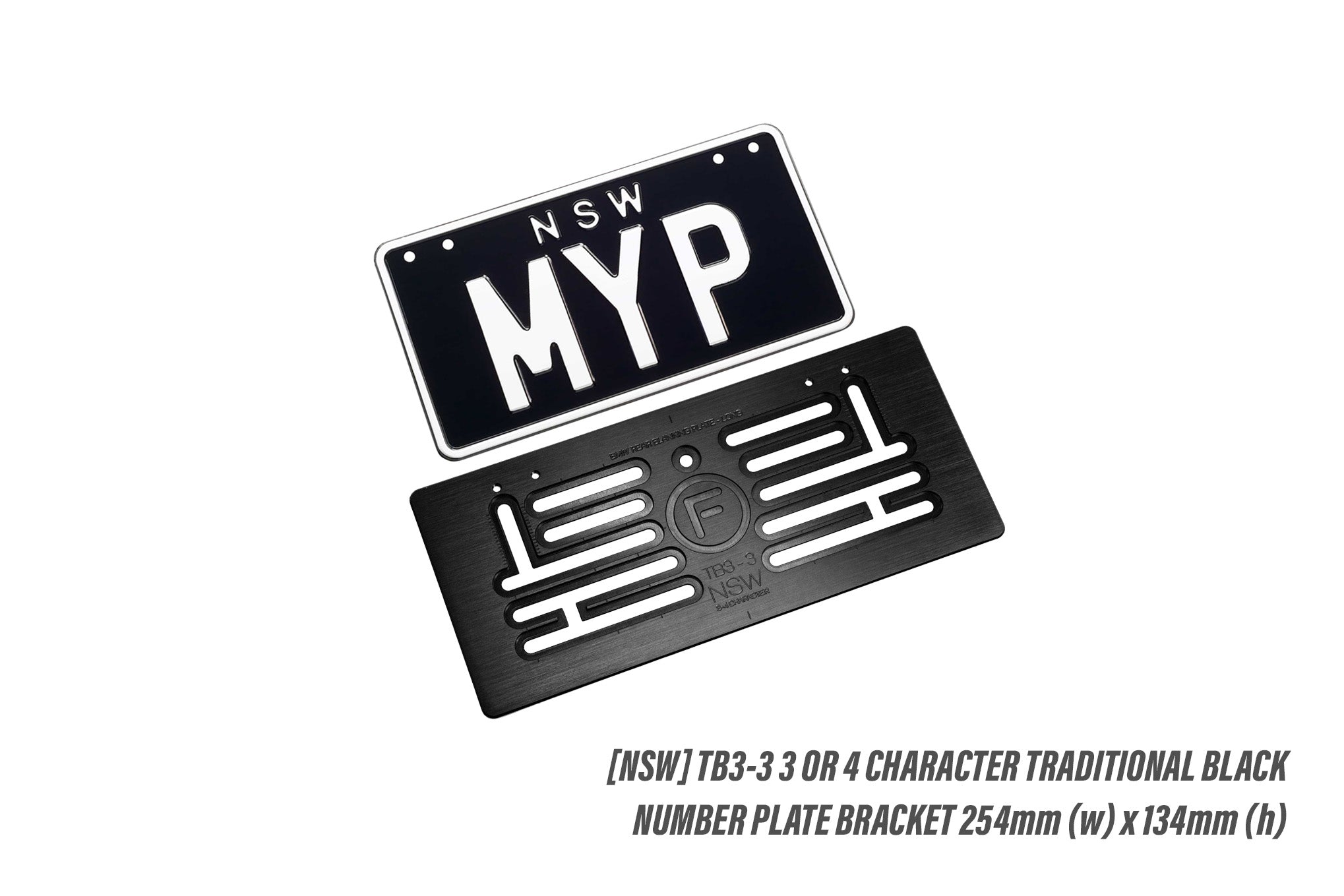 [NSW] 3 or 4 Character Traditional Black 254mm (w) x 134mm (h) - Number Plate Bracket