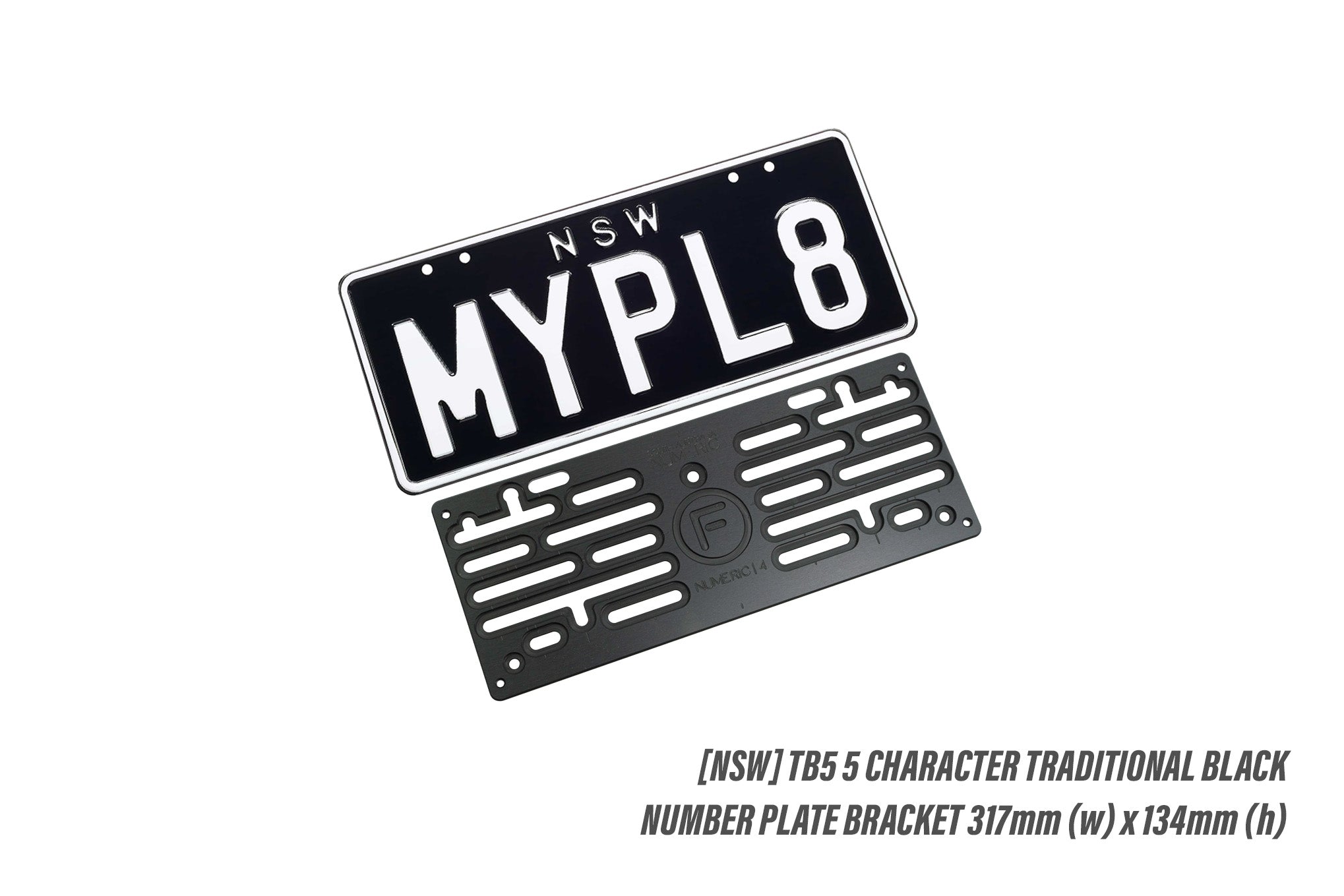 [NSW] TB5 5 Character Traditional Black 317mm (w) x 134mm (h) - Number Plate Bracket