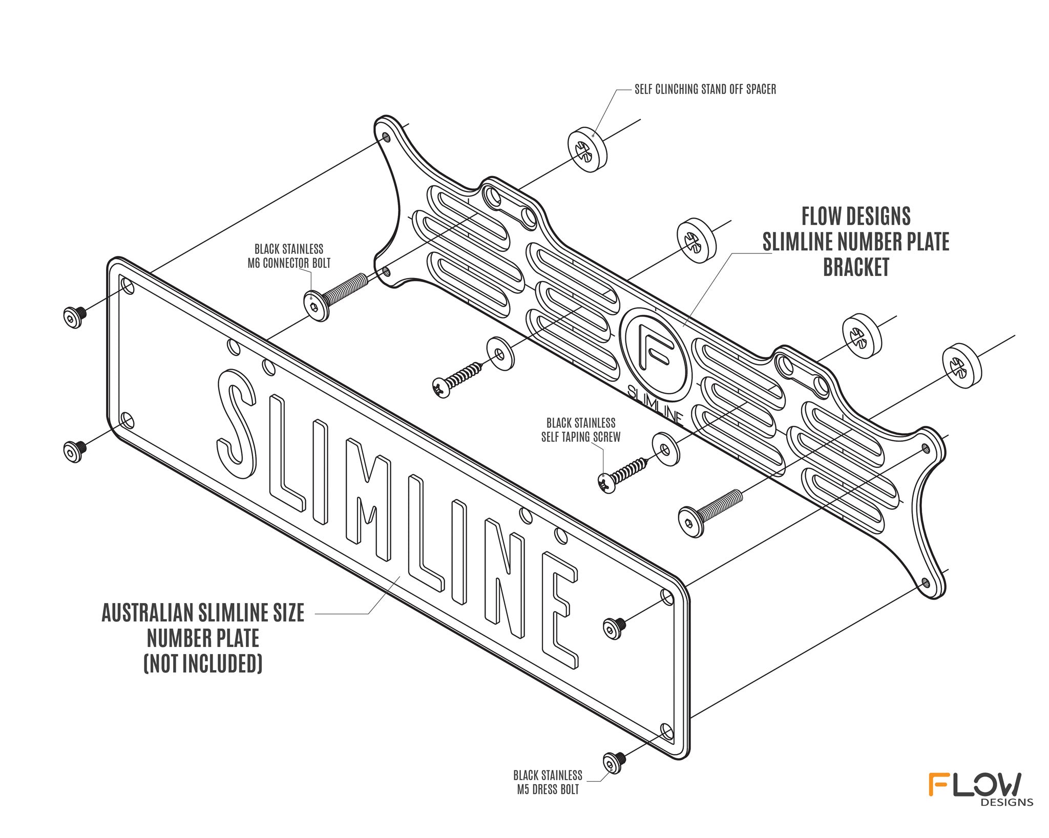 [NSW] Slimline SL3 -372mm (w) x 107mm (h)  - Number Plate Bracket