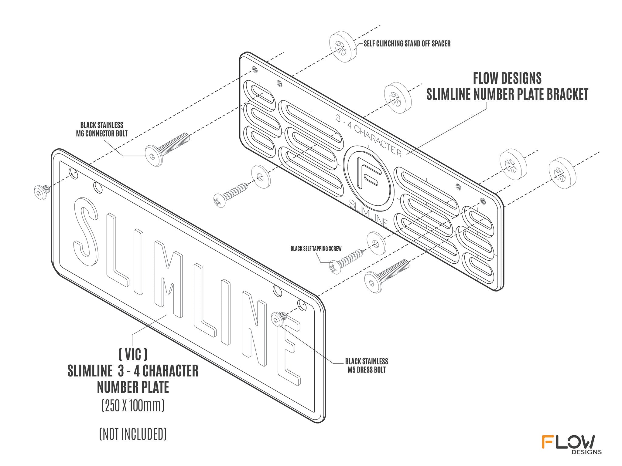 [VIC] Slimline 3-4 Character - Number Plate Bracket 250mm (h) x 100mm (w)