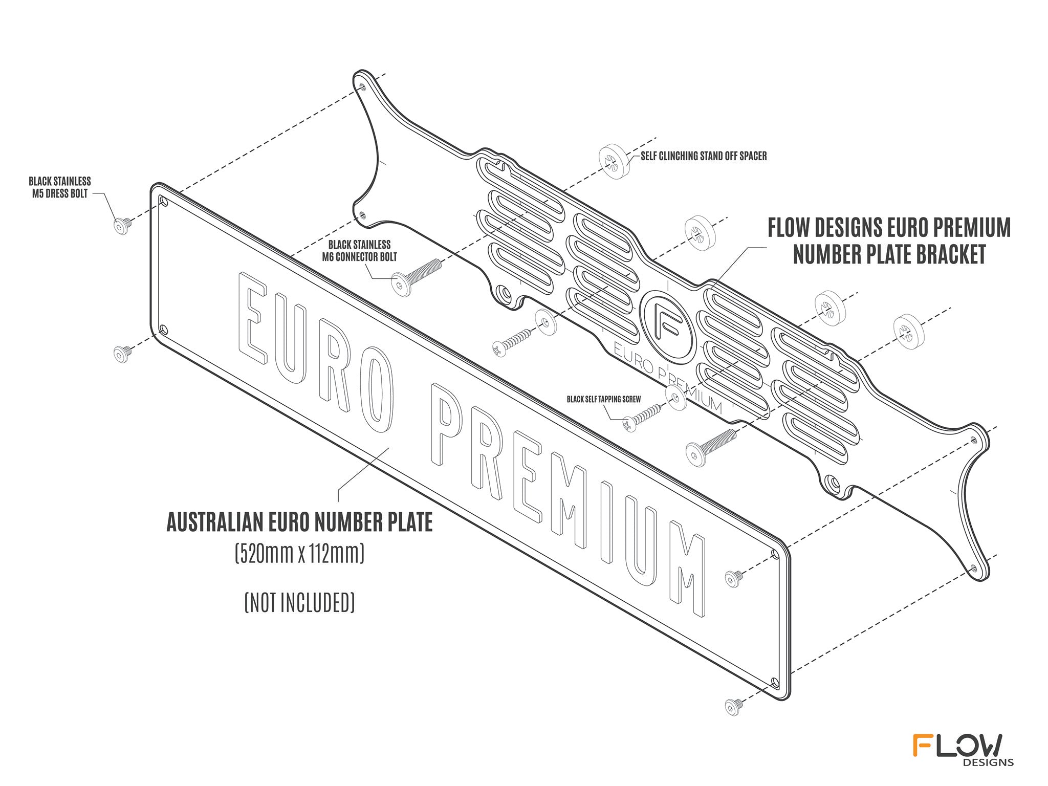 [ALL STATES] Euro Premium - Number Plate Bracket 520mm (w) x 110mm (h)
